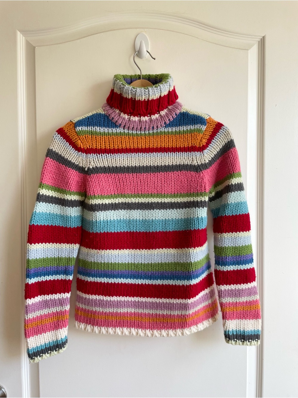 Vintage GAP Holiday 2000 Chunky Rainbow Stripe Turtleneck Sweater Knit Wool Y2K